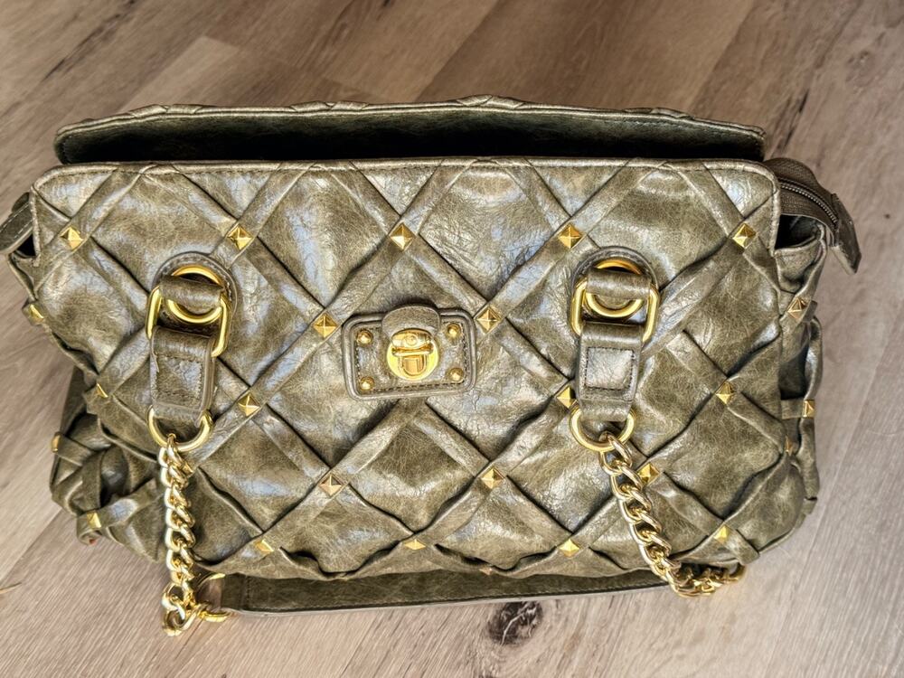 Big Buddha Santa Barbara Olive Chainlink Shoulder Bag, Gold Chain/leather strap